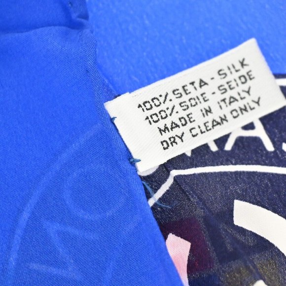 CHANEL CC Logo Stamp Pattern Scarf Handkerchief 100% Silk Blue Accessory 61RJ341 - Picture 7 of 11